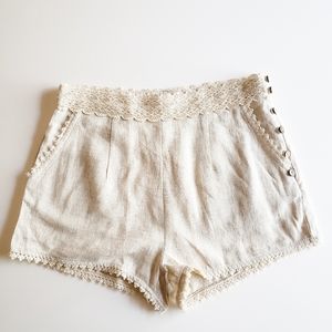 Love Riche Cream High Waist Crochet Trim Shorts